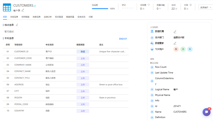 元数据管理界面